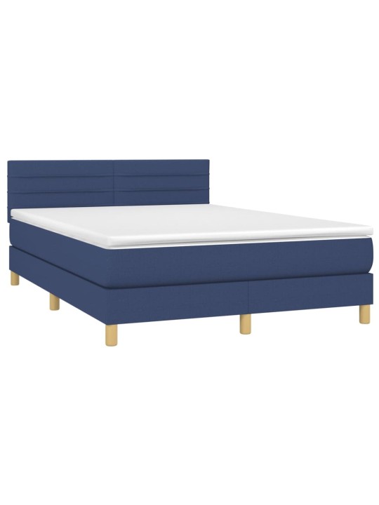 Box spring postel s matrací a LED modrá 140x200 cm textil