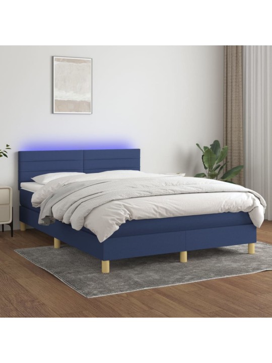 Box spring postel s matrací a LED modrá 140x200 cm textil