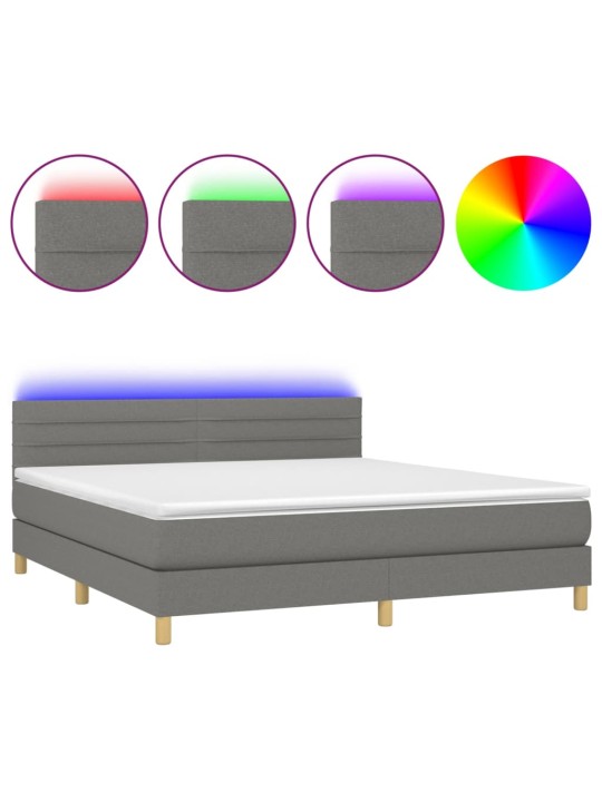 Box spring postel s matrací a LED tmavě šedá 160x200 cm textil