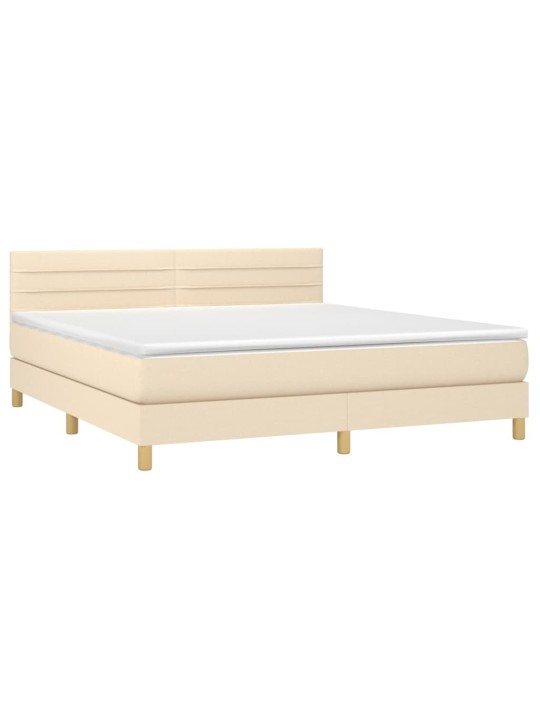 Box spring postel s matrací a LED krémová 160x200 cm textil