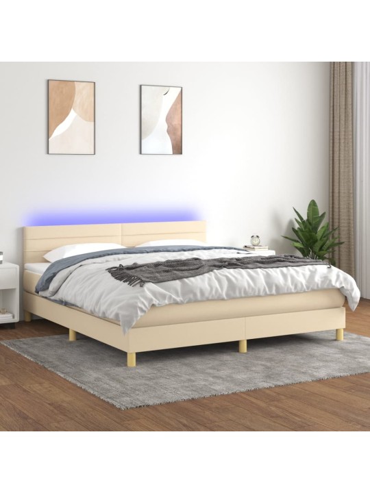 Box spring postel s matrací a LED krémová 160x200 cm textil