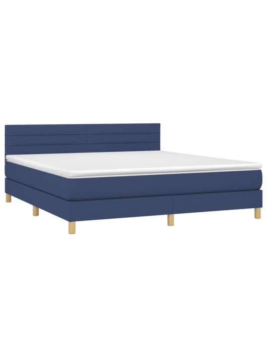 Box spring postel s matrací a LED modrá 160x200 cm textil