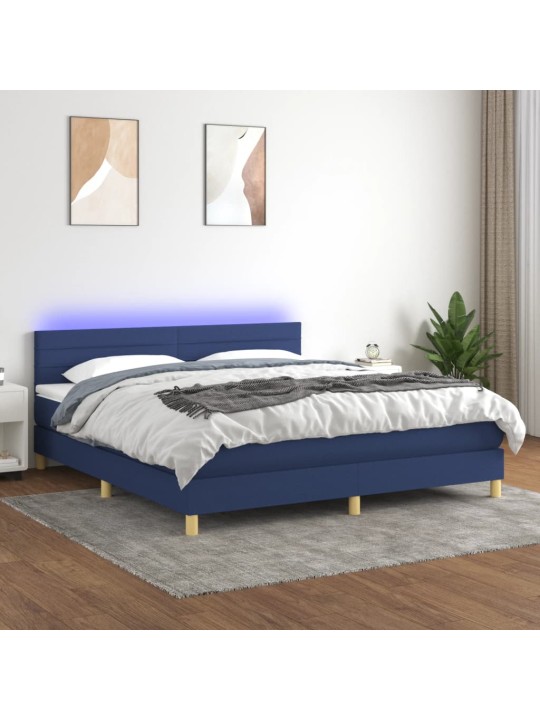 Box spring postel s matrací a LED modrá 160x200 cm textil