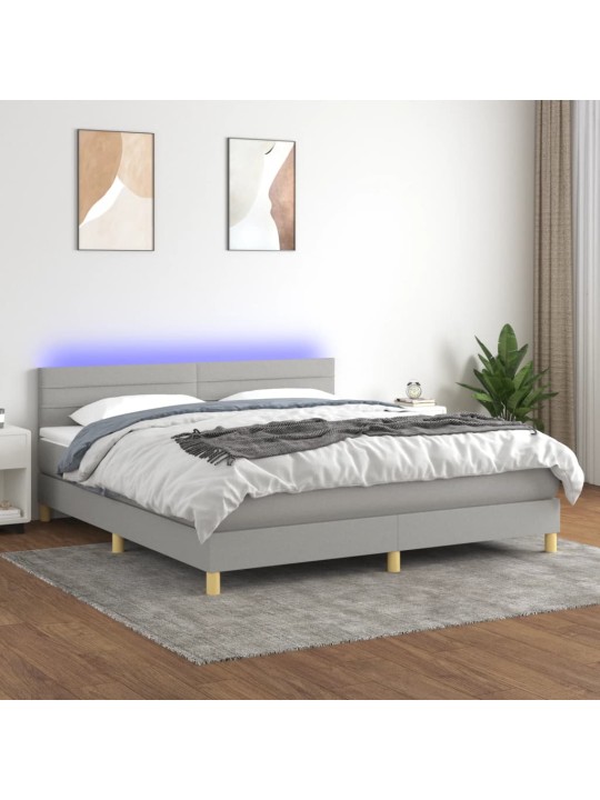 Box spring postel s matrací a LED světle šedá 180x200 cm textil
