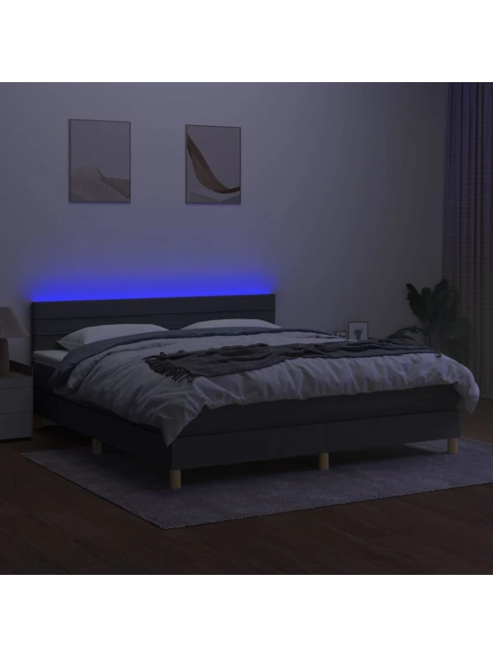 Box spring postel s matrací a LED tmavě šedá 180x200 cm textil