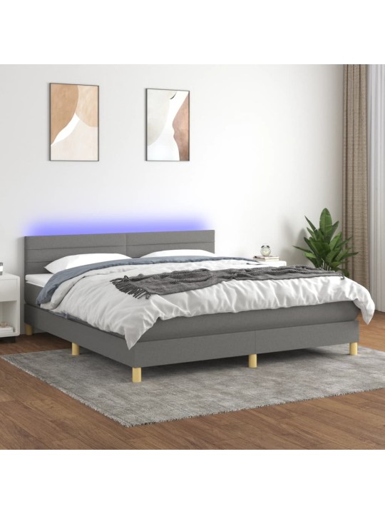 Box spring postel s matrací a LED tmavě šedá 180x200 cm textil