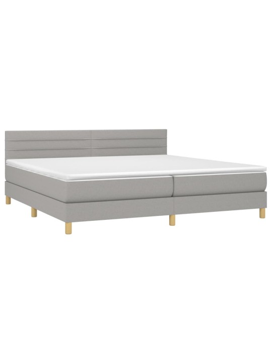 Box spring postel s matrací a LED světle šedá 200x200 cm textil