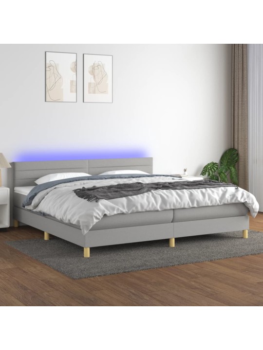 Box spring postel s matrací a LED světle šedá 200x200 cm textil