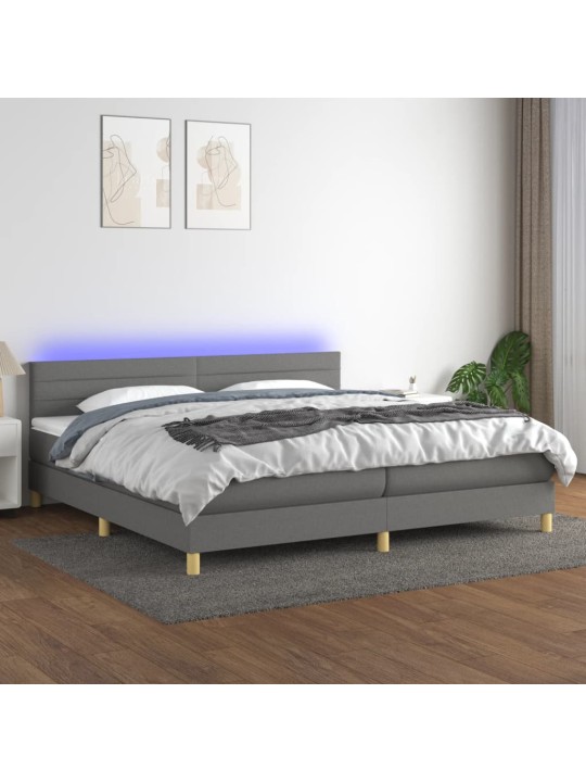 Box spring postel s matrací a LED tmavě šedá 200x200 cm textil