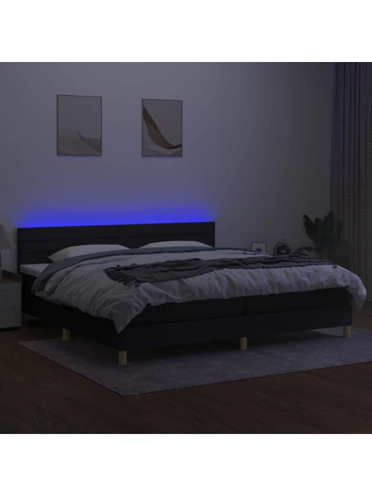 Box spring postel s matrací a LED černá 200x200 cm textil