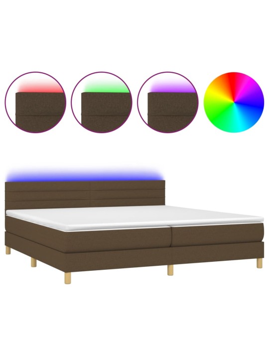 Box spring postel s matrací a LED tmavě hnědá 200x200 cm textil
