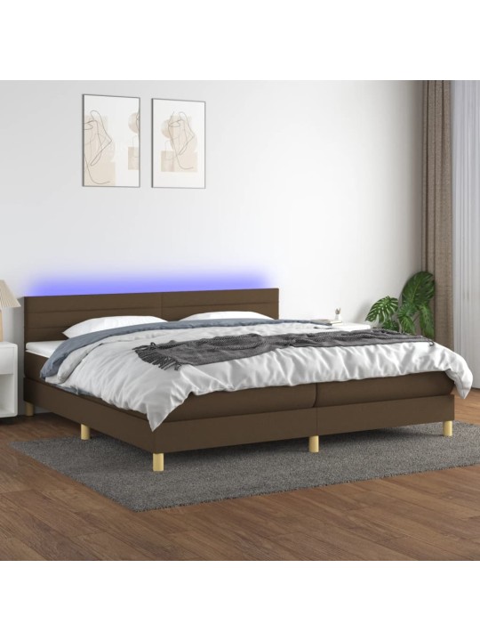 Box spring postel s matrací a LED tmavě hnědá 200x200 cm textil