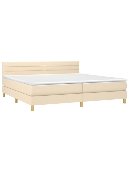Box spring postel s matrací a LED krémová 200x200 cm textil