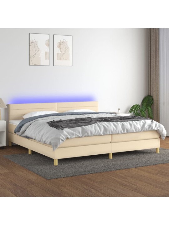 Box spring postel s matrací a LED krémová 200x200 cm textil