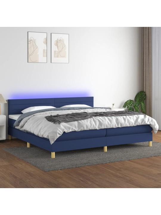 Box spring postel s matrací a led modrá 200x200 cm textil