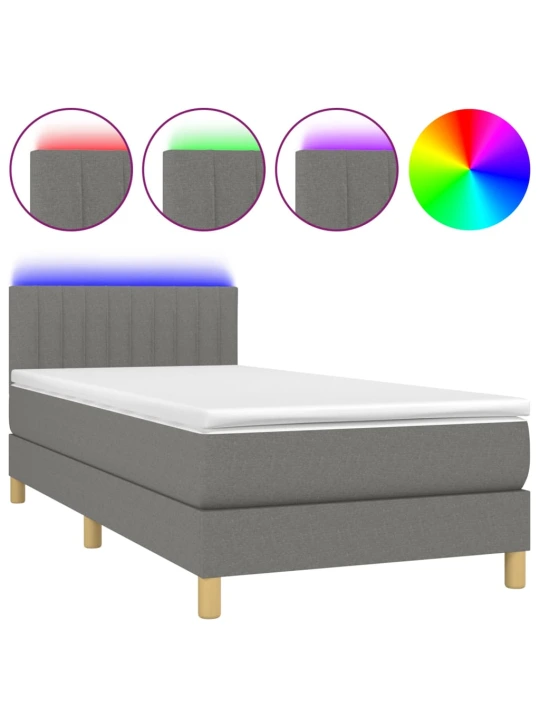Box spring postel s matrací a LED tmavě šedá 80 x 200 cm textil