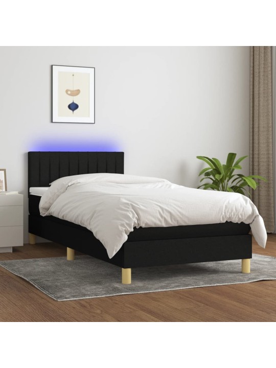 Box spring postel s matrací a LED černá 80 x 200 cm textil