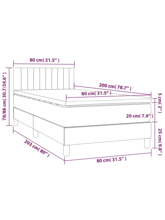 Box spring postel s matrací a LED tmavě hnědá 80x200 cm textil