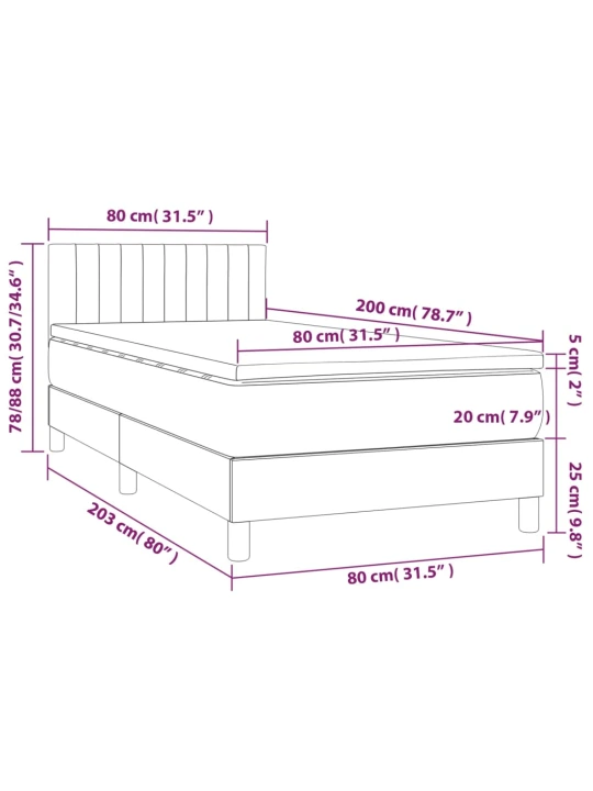 Box spring postel s matrací a led taupe 80 x 200 cm textil