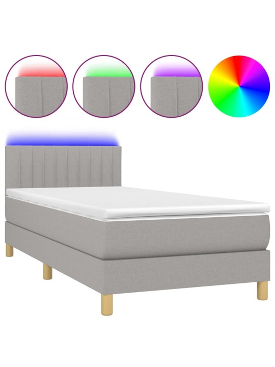 Box spring postel s matrací a LED světle šedá 100x200 cm textil