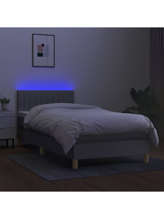 Box spring postel s matrací a LED světle šedá 100x200 cm textil