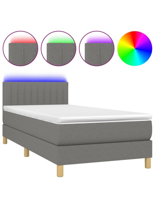 Box spring postel s matrací a LED tmavě šedá 100x200 cm textil