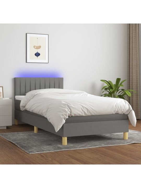 Box spring postel s matrací a LED tmavě šedá 100x200 cm textil