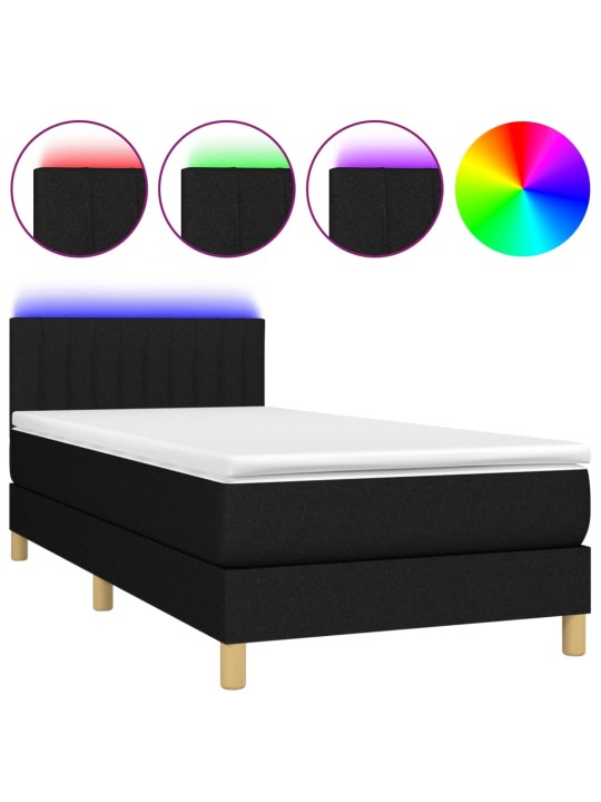 Box spring postel s matrací a LED černá 100x200 cm textil