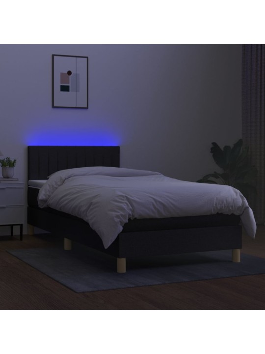 Box spring postel s matrací a LED černá 100x200 cm textil
