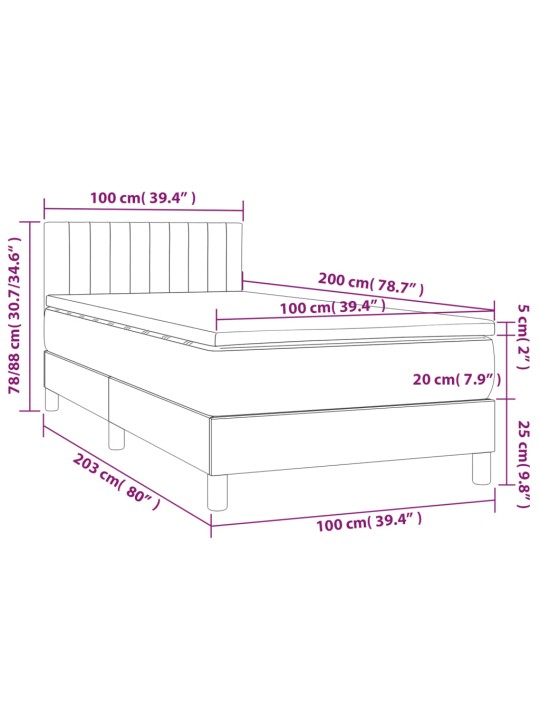 Box spring postel s matrací a LED černá 100x200 cm textil