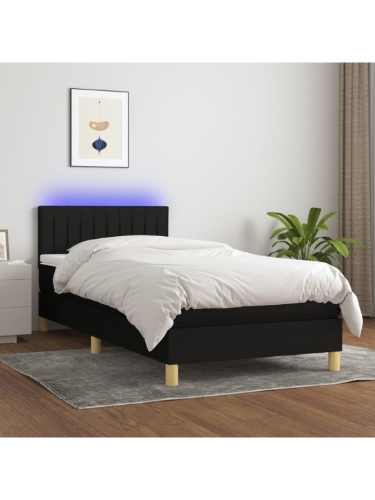 Box spring postel s matrací a LED černá 100x200 cm textil