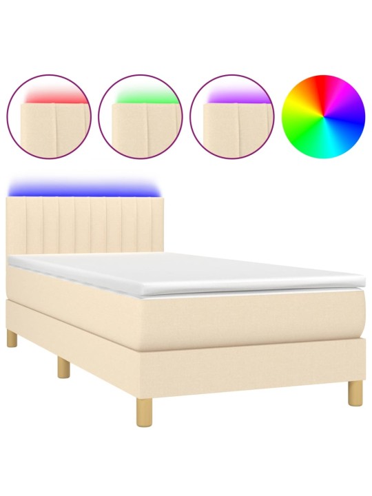 Box spring postel s matrací a LED krémová 100x200 cm textil
