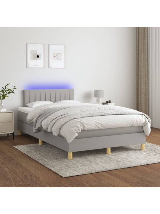 Box spring postel s matrací a LED světle šedá 120x200 cm textil