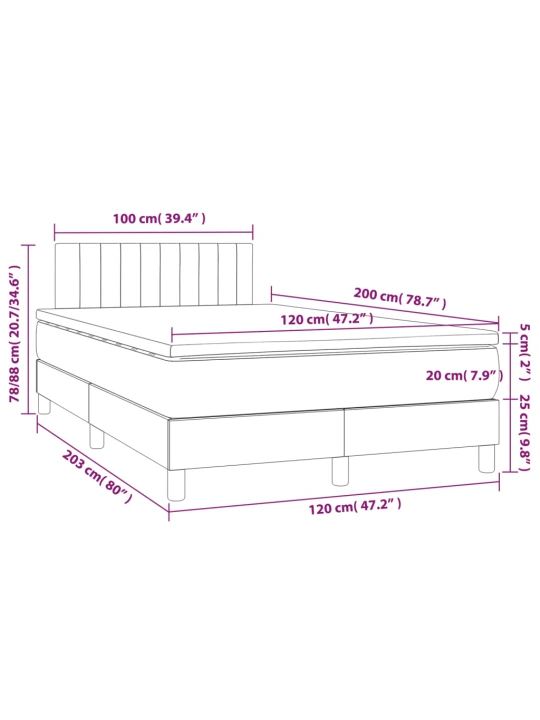 Box spring postel s matrací a LED modrá 120 x 200 cm textil