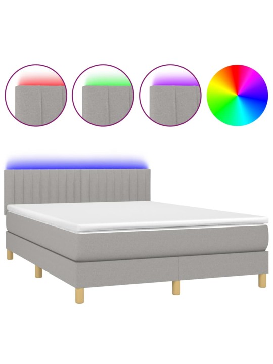 Box spring postel s matrací a LED světle šedá 140x190 cm textil