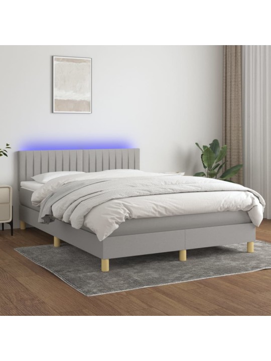 Box spring postel s matrací a LED světle šedá 140x190 cm textil