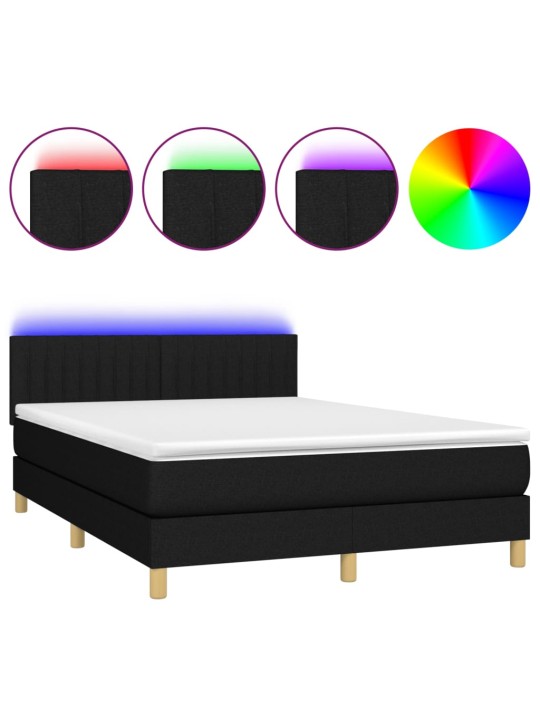 Box spring postel s matrací a LED černá 140x190 cm textil