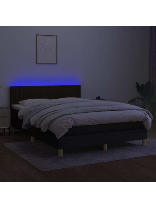 Box spring postel s matrací a LED černá 140x190 cm textil