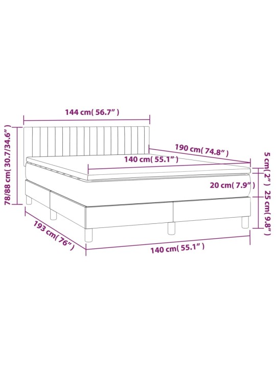 Box spring postel s matrací a LED černá 140x190 cm textil