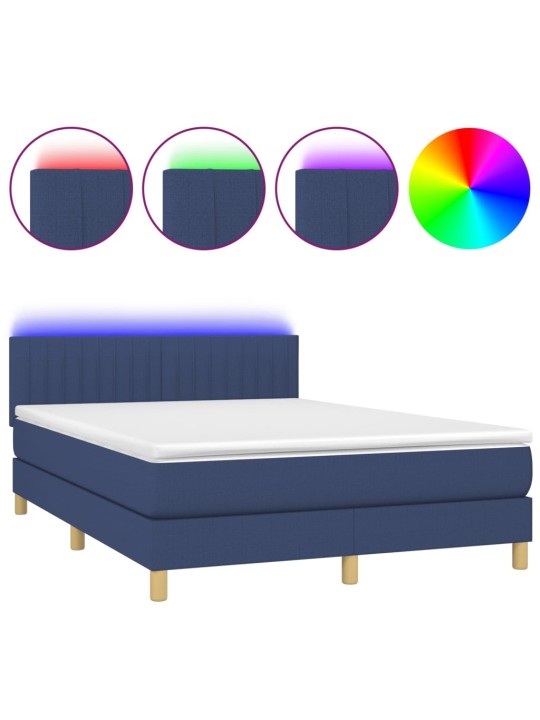 Box spring postel s matrací a LED modrá 140x190 cm textil