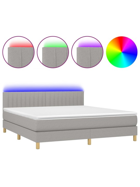 Box spring postel s matrací a LED světle šedá 160x200 cm textil