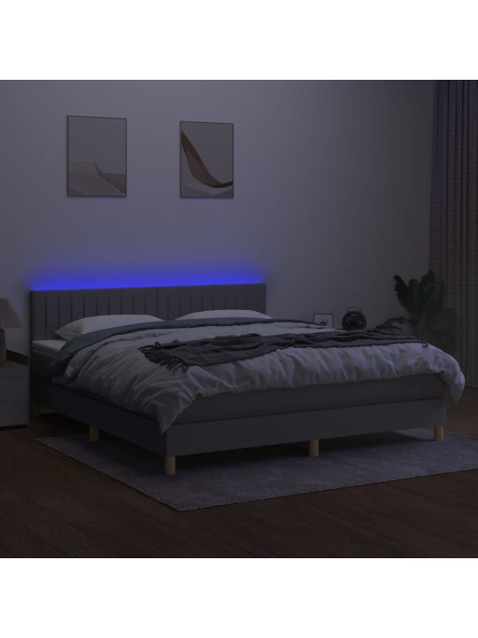 Box spring postel s matrací a LED světle šedá 180x200 cm textil