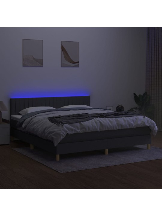 Box spring postel s matrací a LED tmavě šedá 180x200 cm textil