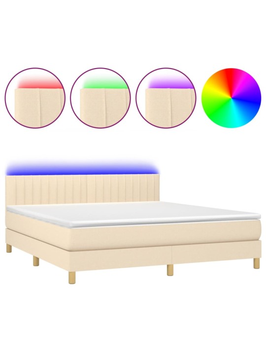 Box spring postel s matrací a led krémová 180x200 cm textil