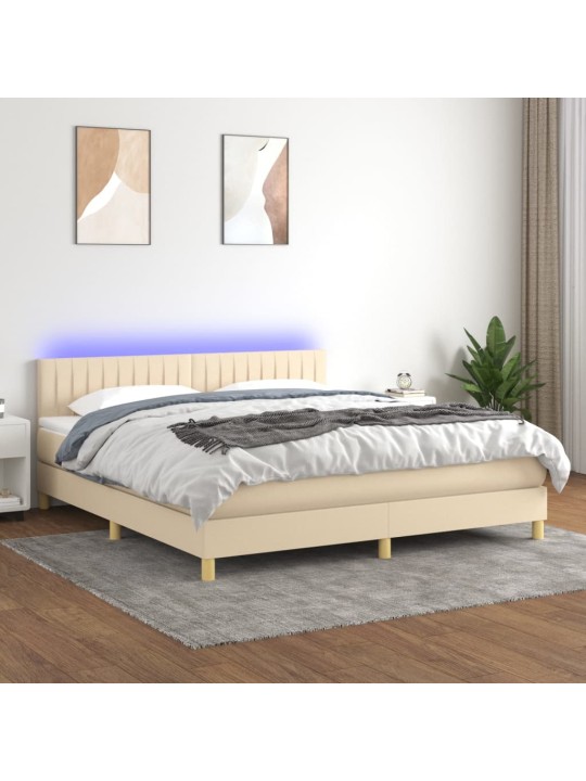 Box spring postel s matrací a led krémová 180x200 cm textil