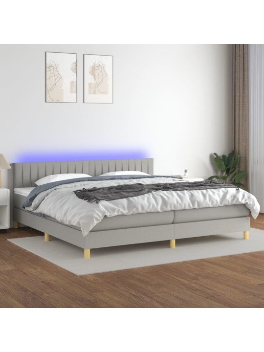 Box spring postel s matrací a LED světle šedá 200x200 cm textil