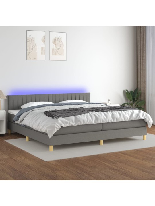 Box spring postel s matrací a LED tmavě šedá 200x200 cm textil