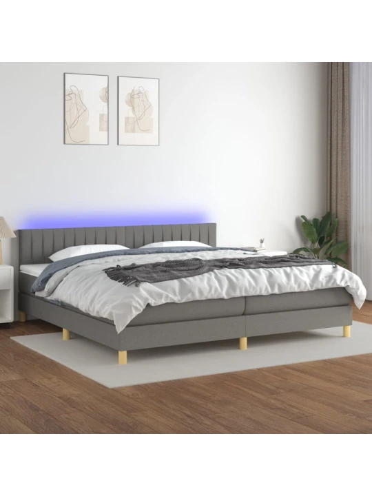Box spring postel s matrací a LED tmavě šedá 200x200 cm textil