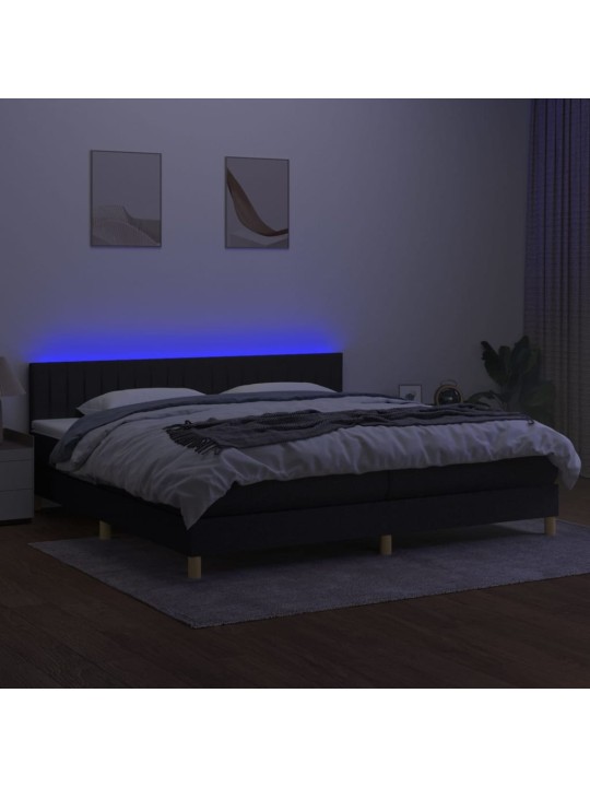 Box spring postel s matrací a LED černá 200x200 cm textil