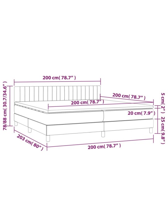 Box spring postel s matrací a LED černá 200x200 cm textil